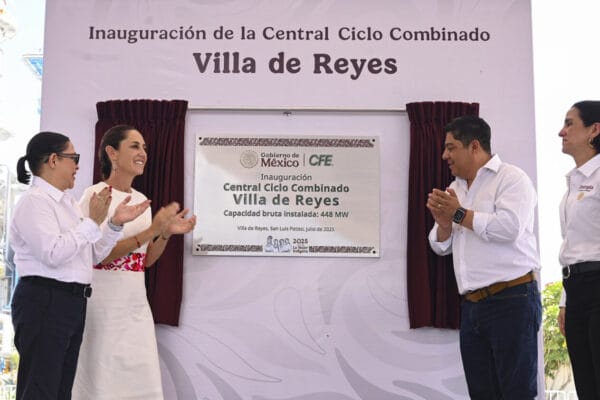 Sheinbaum inaugura nueva planta eléctrica en San Luis Potosí,Central de Ciclo Combinado Villa de Reyes,26 mil megawatts adicionales de capacidad eléctrica