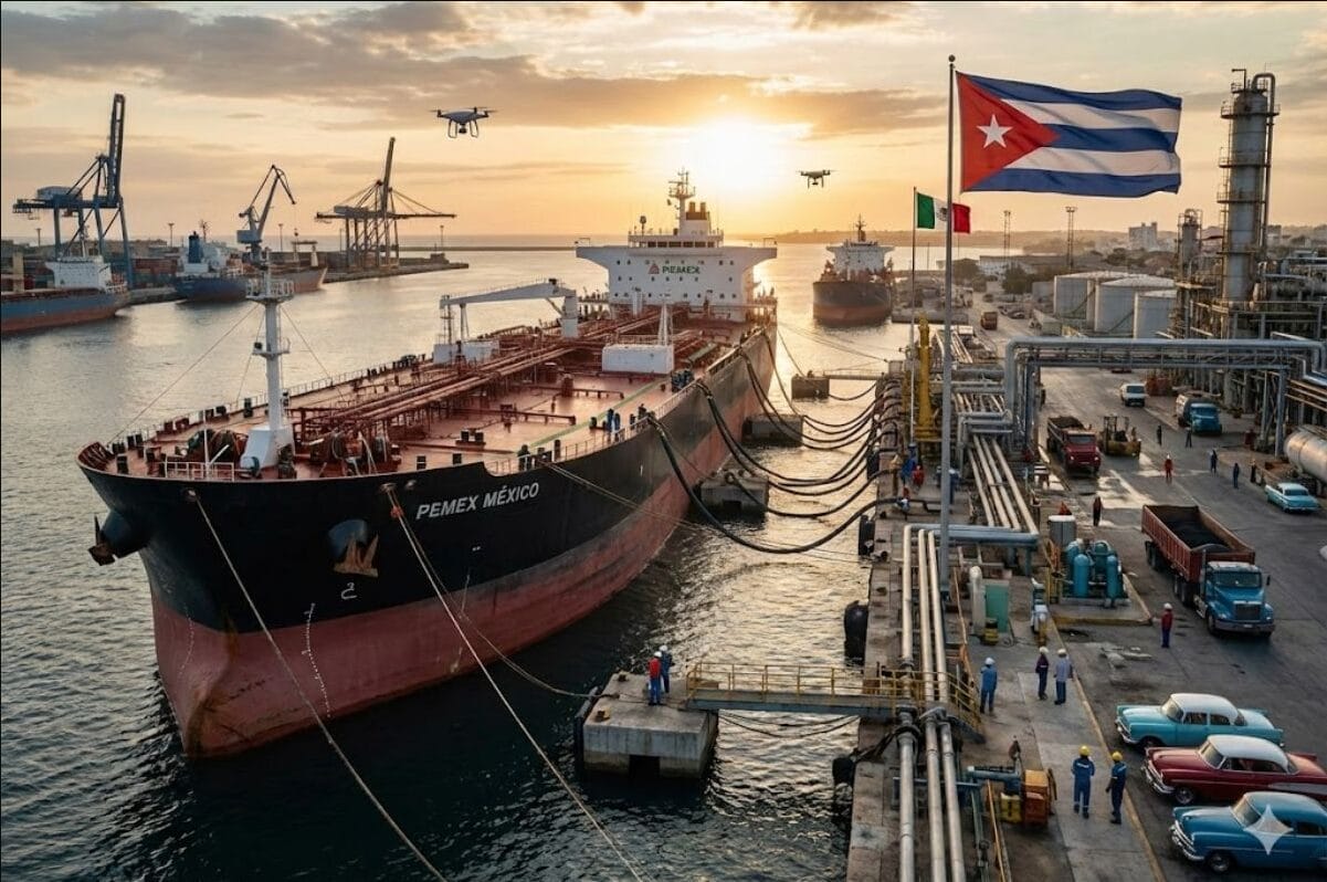 Buque con bandera de Cuba en puerto receptor de ayuda humanitaria enviada por México